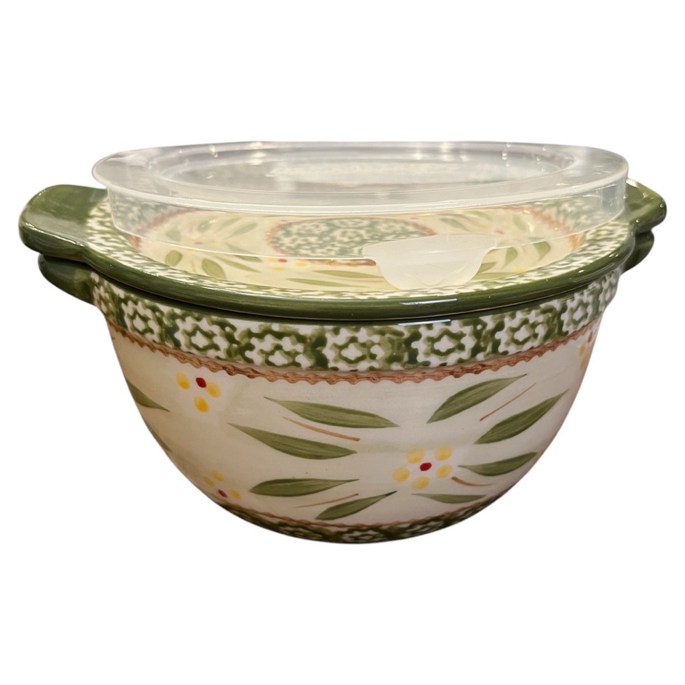 Temptations Old World Vintage 1 Quart Round Covered Serving Mixing Bakin…